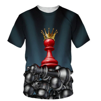 Ανδρικό μπλουζάκι διασυνοριακού εμπορίου 2024, μοντέρνο casual μπλουζάκι με τρισδιάστατη εκτύπωση σκακιού και στρογγυλή λαιμόκοψη, με κοντομάνικο μανίκι