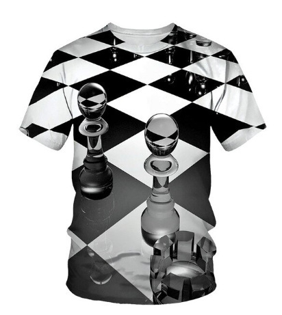 Ljetna muška majica kratkih rukava s prekograničnom trgovinom 2024. s 3D šahovskim tiskom, muška modna ležerna majica kratkih rukava i okruglog izreza