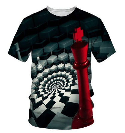 Ljetna muška majica kratkih rukava s prekograničnom trgovinom 2024. s 3D šahovskim tiskom, muška modna ležerna majica kratkih rukava i okruglog izreza