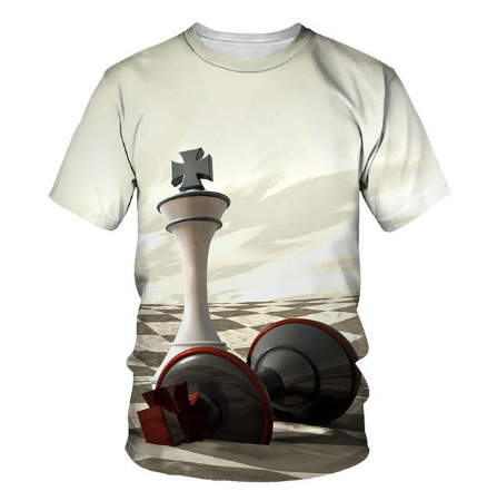 Ljetna muška majica kratkih rukava s prekograničnom trgovinom 2024. s 3D šahovskim tiskom, muška modna ležerna majica kratkih rukava i okruglog izreza