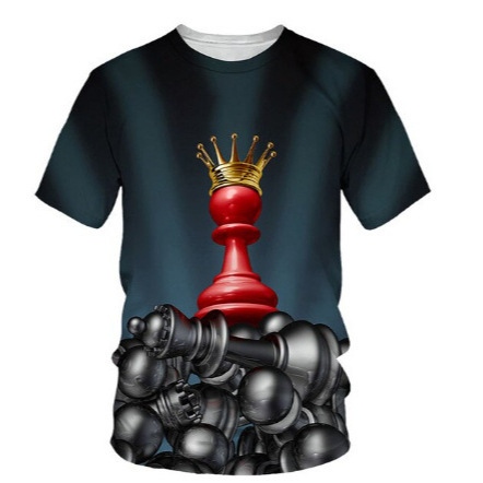 Ljetna muška majica kratkih rukava s prekograničnom trgovinom 2024. s 3D šahovskim tiskom, muška modna ležerna majica kratkih rukava i okruglog izreza