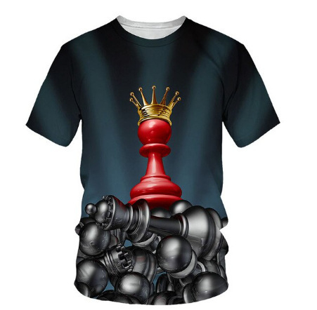 Ljetna muška majica kratkih rukava s prekograničnom trgovinom 2024. s 3D šahovskim tiskom, muška modna ležerna majica kratkih rukava i okruglog izreza