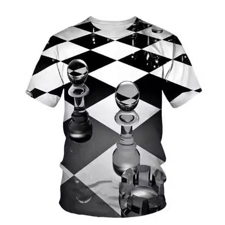 Ljetna muška majica kratkih rukava s prekograničnom trgovinom 2024. s 3D šahovskim tiskom, muška modna ležerna majica kratkih rukava i okruglog izreza