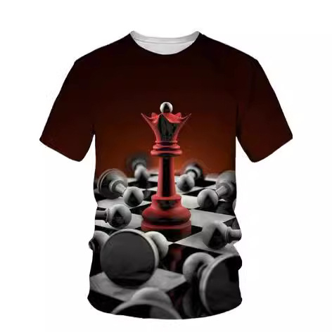 Ljetna muška majica kratkih rukava s prekograničnom trgovinom 2024. s 3D šahovskim tiskom, muška modna ležerna majica kratkih rukava i okruglog izreza