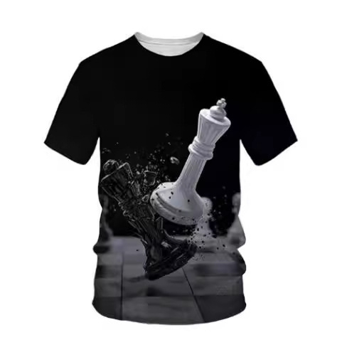 Ljetna muška majica kratkih rukava s prekograničnom trgovinom 2024. s 3D šahovskim tiskom, muška modna ležerna majica kratkih rukava i okruglog izreza