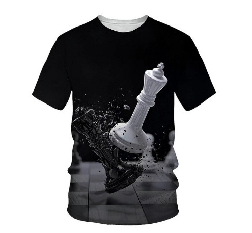 Ljetna muška majica kratkih rukava s prekograničnom trgovinom 2024. s 3D šahovskim tiskom, muška modna ležerna majica kratkih rukava i okruglog izreza