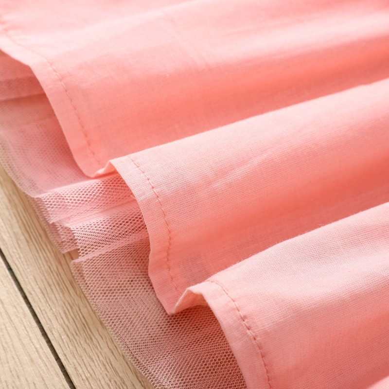 Rochie de vară pentru copii și fete, cu guler pătrat, mânecă scurtă, cusătură florală mică, la modă, din plasă