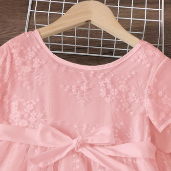 Fustă brodată cu mâneci mici pentru copii, îmbrăcăminte pentru copii, rochie de plasă în stil la modă de vară 2025, vânzare fierbinte în Europa și America