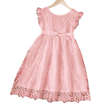 Fustă brodată cu mâneci mici pentru copii, îmbrăcăminte pentru copii, rochie de plasă în stil la modă de vară 2025, vânzare fierbinte în Europa și America