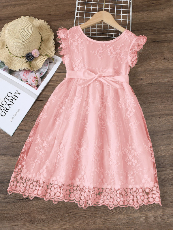 Fustă brodată cu mâneci mici pentru copii, îmbrăcăminte pentru copii, rochie de plasă în stil la modă de vară 2025, vânzare fierbinte în Europa și America