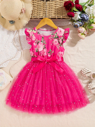 Piiriülene väliskaubandus 25 aastat suvine lühikeste varrukatega romantiline suurte lilledega võrkmustriga seelikuvöö 2-8-aastastele armas kingitus