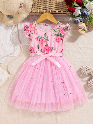 Piiriülene väliskaubandus 25 aastat suvine lühikeste varrukatega romantiline suurte lilledega võrkmustriga seelikuvöö 2-8-aastastele armas kingitus