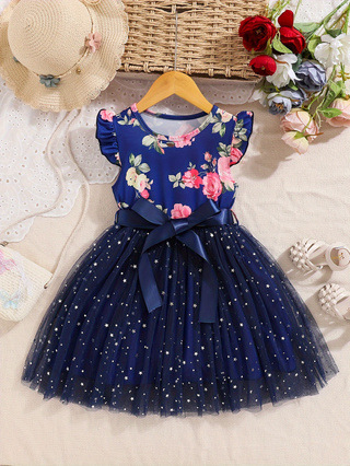 Piiriülene väliskaubandus 25 aastat suvine lühikeste varrukatega romantiline suurte lilledega võrkmustriga seelikuvöö 2-8-aastastele armas kingitus