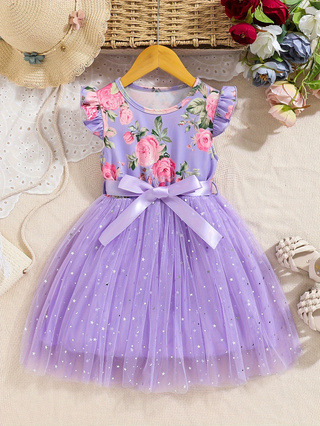 Piiriülene väliskaubandus 25 aastat suvine lühikeste varrukatega romantiline suurte lilledega võrkmustriga seelikuvöö 2-8-aastastele armas kingitus