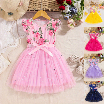 Piiriülene väliskaubandus 25 aastat suvine lühikeste varrukatega romantiline suurte lilledega võrkmustriga seelikuvöö 2-8-aastastele armas kingitus