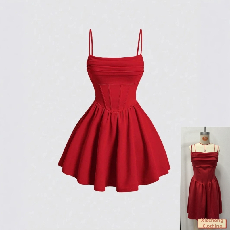 Rochie de vară nouă, sexy, cu fermoar, plisată, de culoare solidă, Amazon, transfrontalieră, Europa și Statele Unite