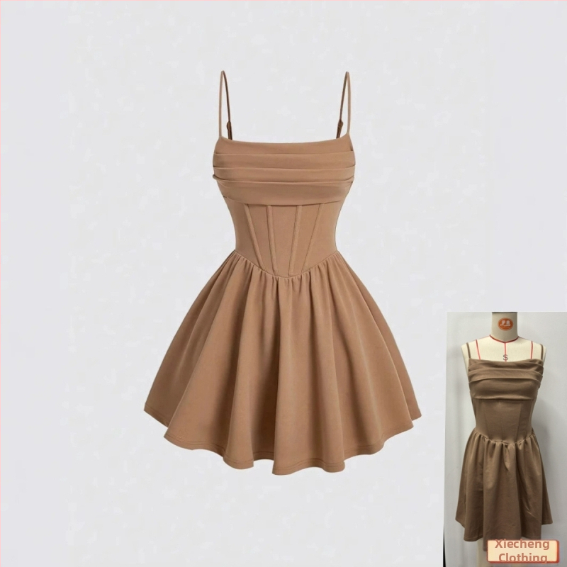 Rochie de vară nouă, sexy, cu fermoar, plisată, de culoare solidă, Amazon, transfrontalieră, Europa și Statele Unite