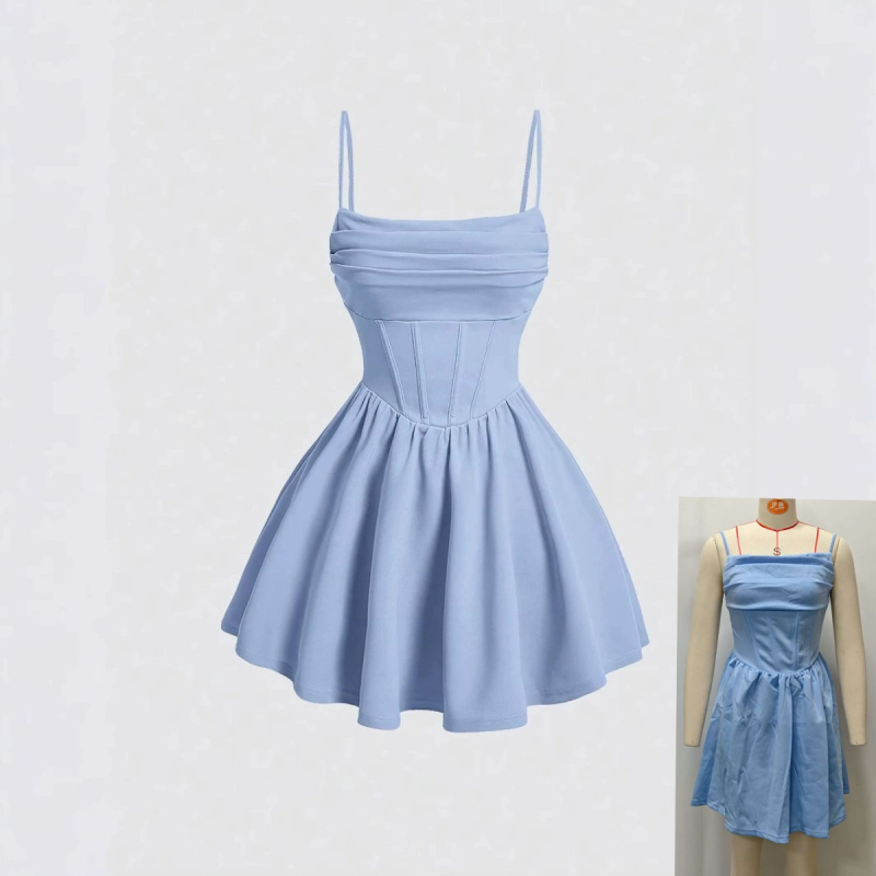 Rochie de vară nouă, sexy, cu fermoar, plisată, de culoare solidă, Amazon, transfrontalieră, Europa și Statele Unite