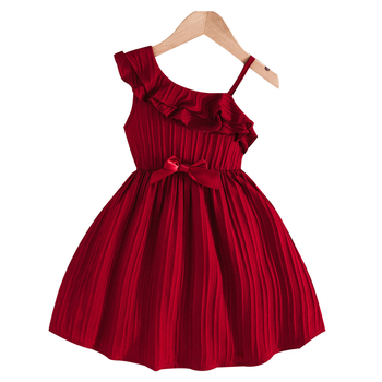 2025 καλοκαίρι νέο ευρωπαϊκό και αμερικανικό χαριτωμένο γλυκό κορίτσι μονόχρωμο φόρεμα ώμου διακόσμηση φιόγκο μια γενιά μαλλιών