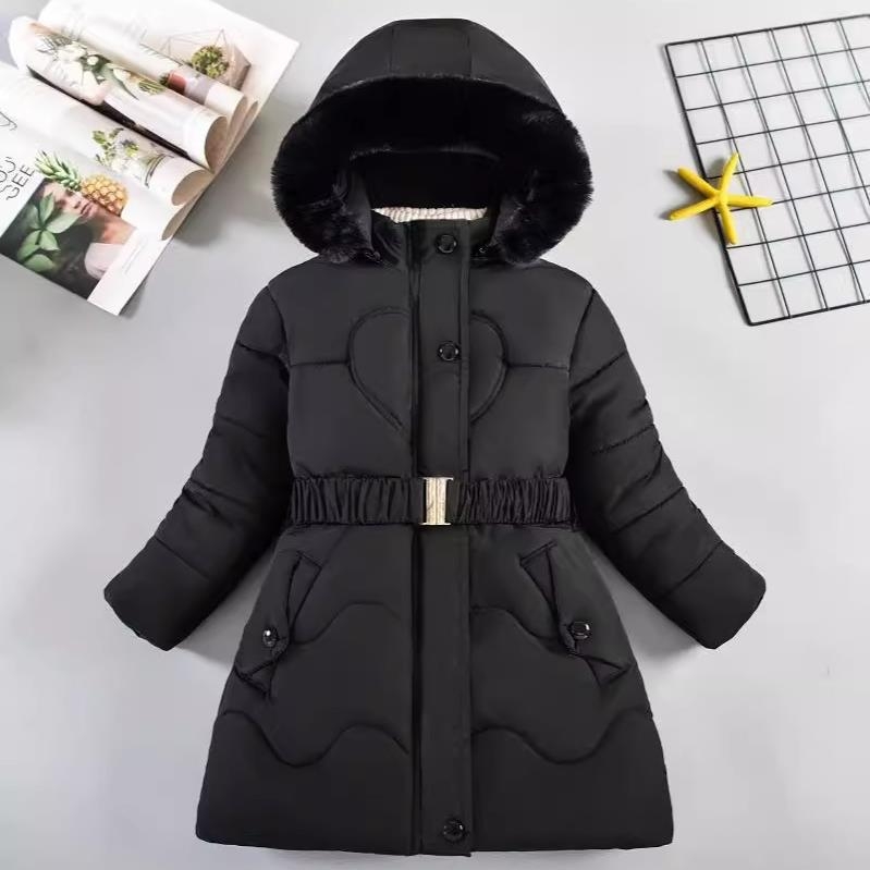 Ārējās tirdzniecības bērnu apģērbs ziemas jaunas meiteņu kokvilnas pildītas drēbes Eiropa un Amerikas Savienotās Valstis lieliem bērniem bērnu jostasvietas kapuce gara kokvilnas pildīta jaka mētelis