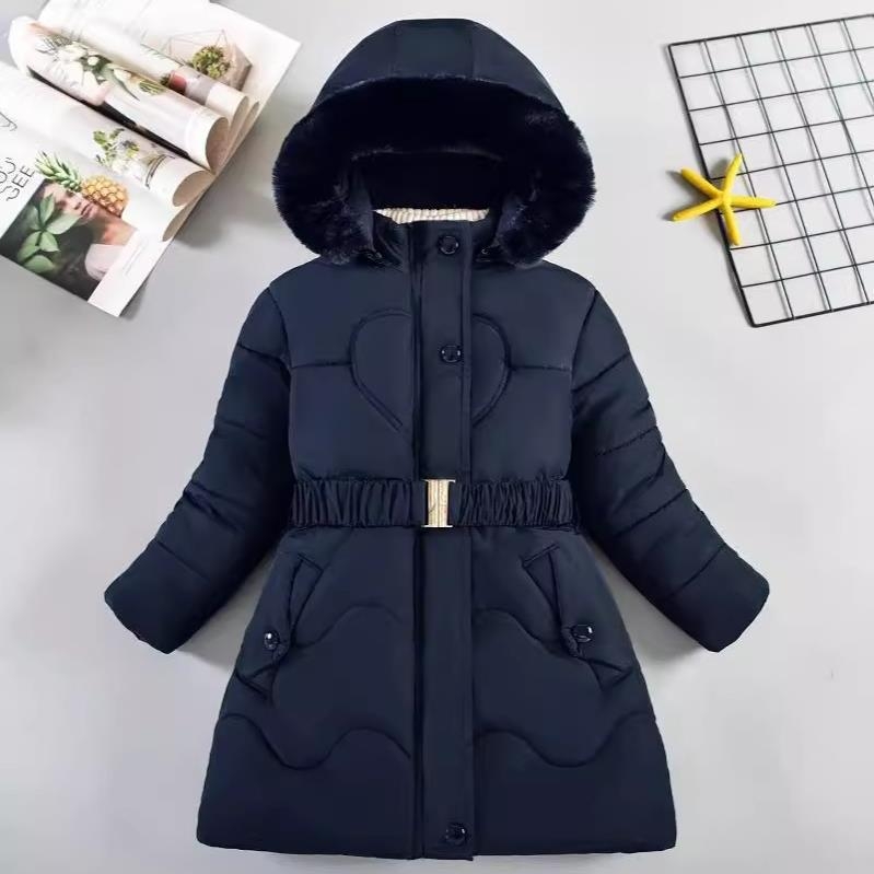 Ārējās tirdzniecības bērnu apģērbs ziemas jaunas meiteņu kokvilnas pildītas drēbes Eiropa un Amerikas Savienotās Valstis lieliem bērniem bērnu jostasvietas kapuce gara kokvilnas pildīta jaka mētelis