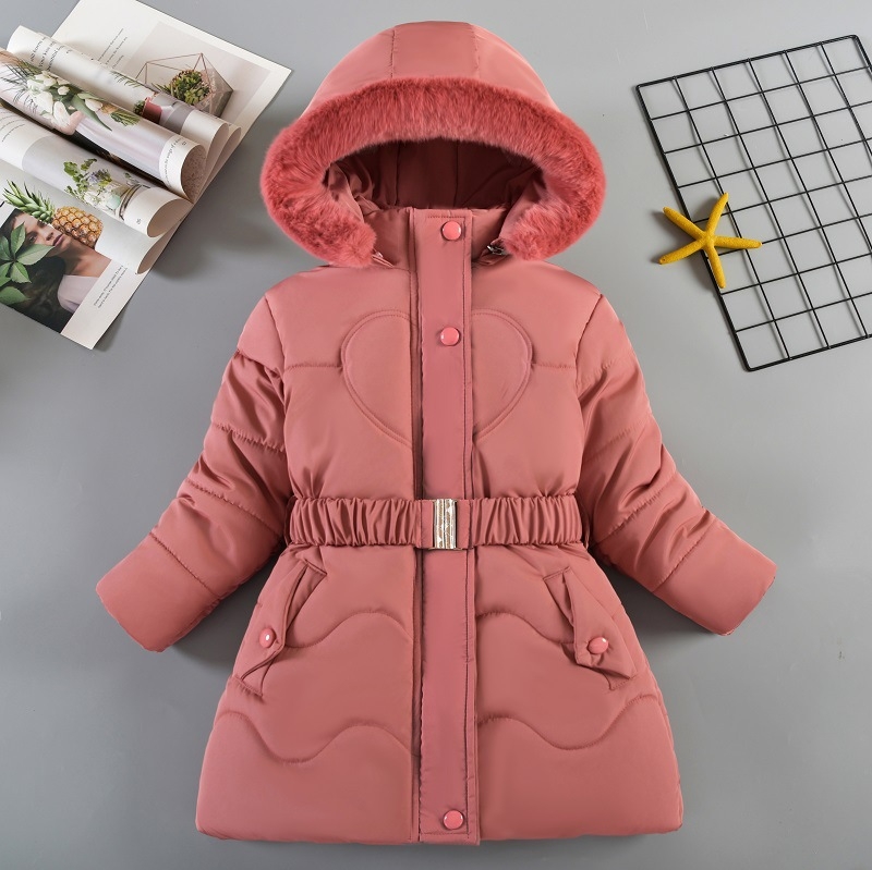 Ārējās tirdzniecības bērnu apģērbs ziemas jaunas meiteņu kokvilnas pildītas drēbes Eiropa un Amerikas Savienotās Valstis lieliem bērniem bērnu jostasvietas kapuce gara kokvilnas pildīta jaka mētelis