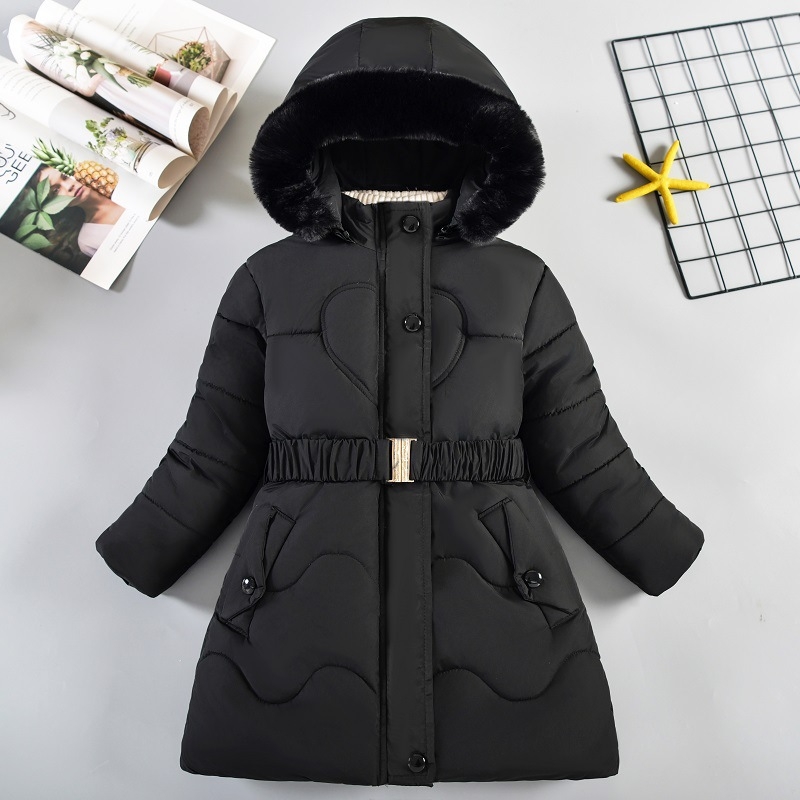 Ārējās tirdzniecības bērnu apģērbs ziemas jaunas meiteņu kokvilnas pildītas drēbes Eiropa un Amerikas Savienotās Valstis lieliem bērniem bērnu jostasvietas kapuce gara kokvilnas pildīta jaka mētelis