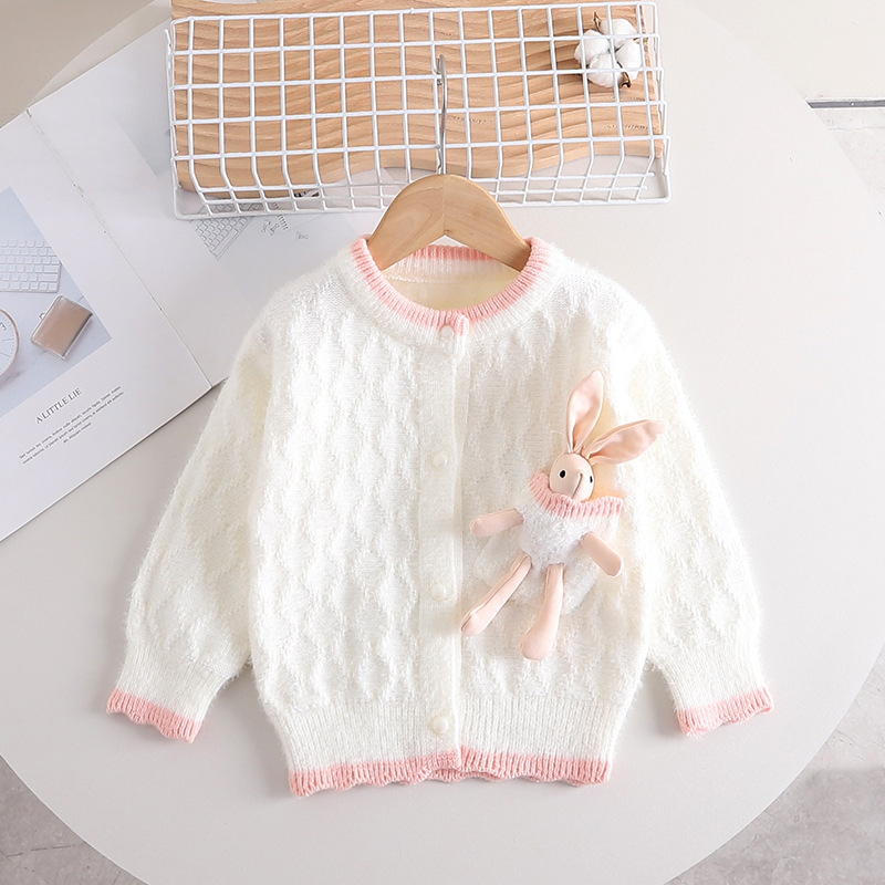 Djevojački džemper, zadebljani jesenski i zimski kaput s crtanim džepovima i zečjim džepom, slatki top za djevojčice, džemper u zapadnjačkom stilu