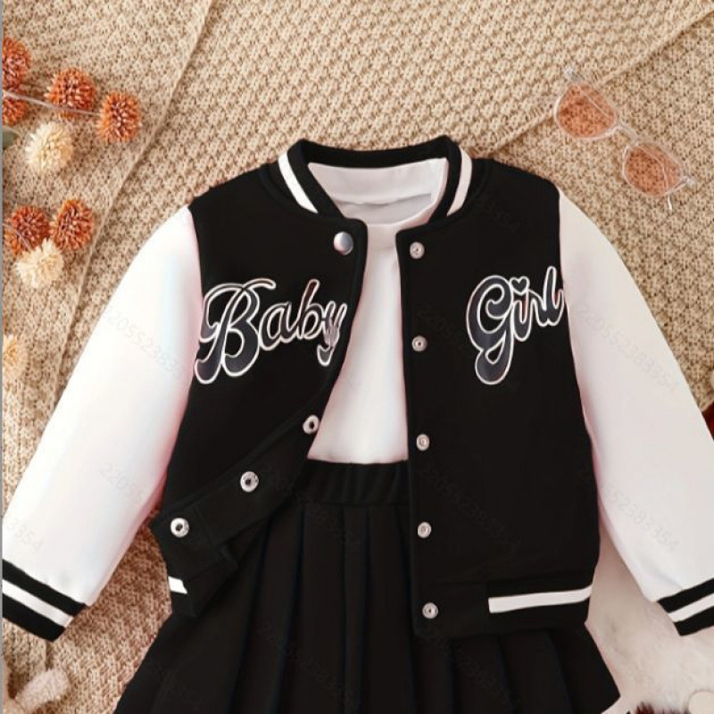 Ülikoolistiilis lastele mõeldud ins-stiilis tüdrukute jakk ja mantel Moodne ülikonna kaheosaline komplekt kevadeks ja sügiseks kuum stiil