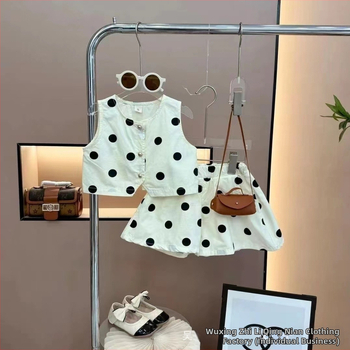 Fete 2025 vară stil coreean Polka Dot top și pantaloni scurți set din două piese pentru fete copii costum la modă fără mâneci cu buline