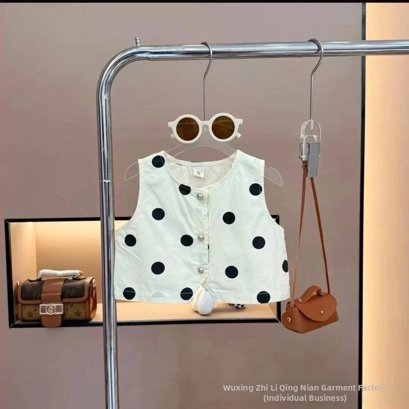 Fete 2025 vară stil coreean Polka Dot top și pantaloni scurți set din două piese pentru fete copii costum la modă fără mâneci cu buline