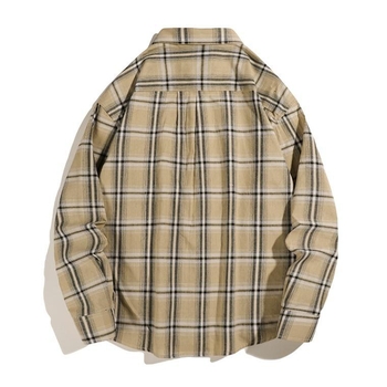 Κίτρινο Μπλε Καρό Ιαπωνικό Πουκάμισο Cityboy Ανδρικό Μακρυμάνικο Μπλούζα Αμερικανικού Στυλ Ρετρό Φθινοπωρινό Μπουφάν για Φοιτητές