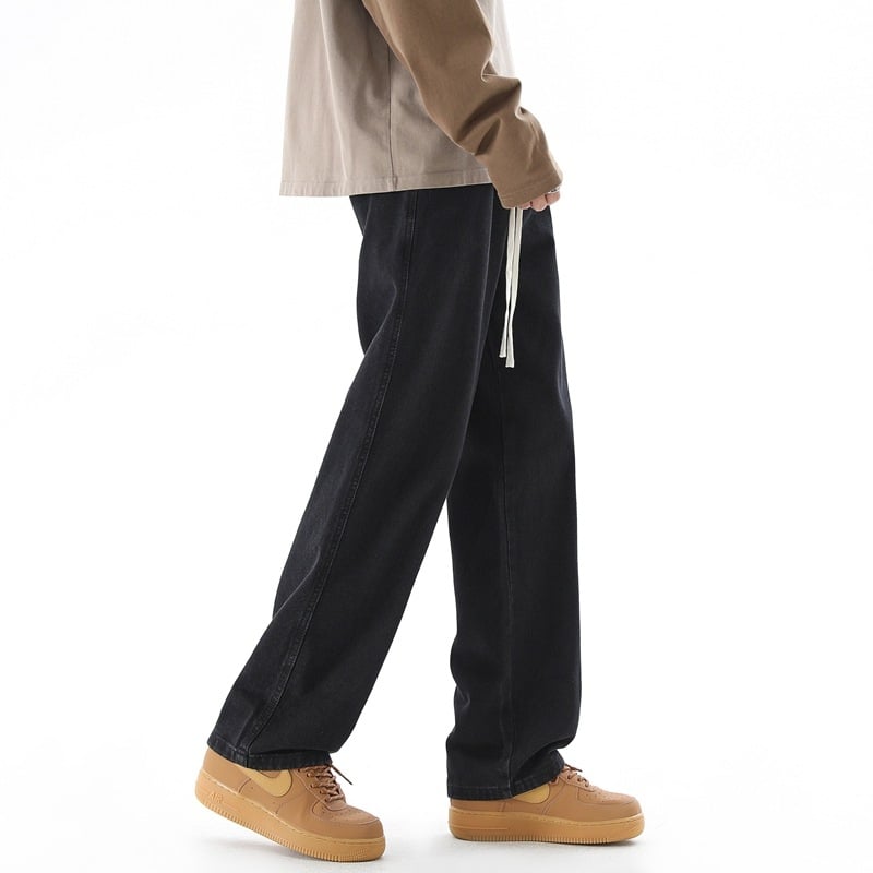 [Livrare gratuită] blugi de toamnă și iarnă pentru bărbați, stil american, de stradă principală, în stil Hong Kong, pantaloni drepți lejeri, elastici, cu șireturi, livrare dintr-o singură piesă