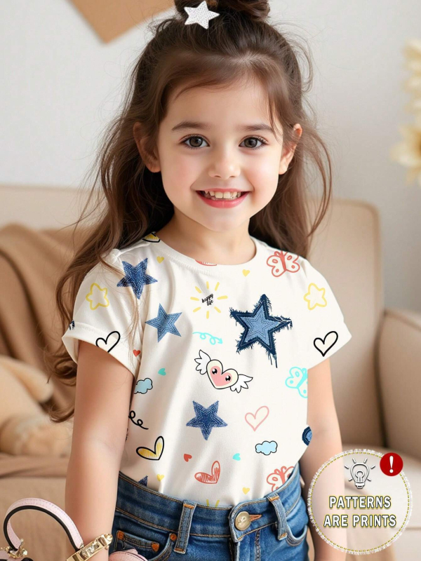 Nova djevojačka ljetna majica kratkih rukava s okruglim izrezom, modni božićni print, široki top RA1