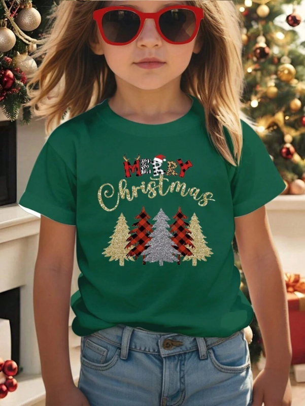 Nova djevojačka ljetna majica kratkih rukava s okruglim izrezom, modni božićni print, široki top RA1