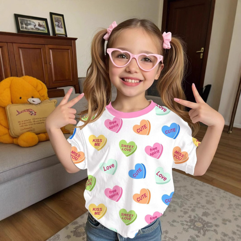 Nova djevojačka ljetna majica kratkih rukava s okruglim izrezom, modni božićni print, široki top RA1