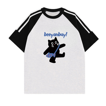 Amerikietiški retro stiliaus trijų juostų „Raglan“ marškinėliai trumpomis rankovėmis mergaitėms, vasariniai, jaunesniųjų klasių moksleiviams, laisvi marškinėliai pusrankovėmis.