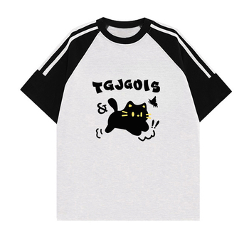 Amerikietiški retro stiliaus trijų juostų „Raglan“ marškinėliai trumpomis rankovėmis mergaitėms, vasariniai, jaunesniųjų klasių moksleiviams, laisvi marškinėliai pusrankovėmis.