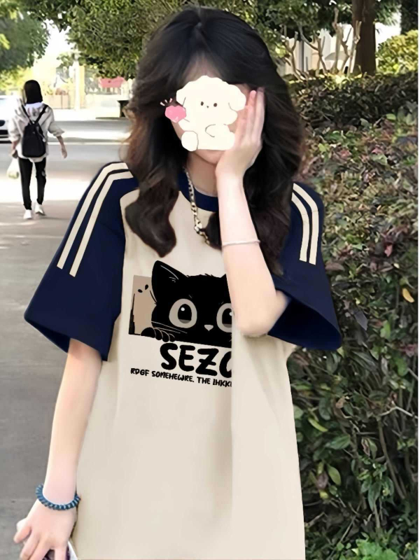 Amerikietiški retro stiliaus trijų juostų „Raglan“ marškinėliai trumpomis rankovėmis mergaitėms, vasariniai, jaunesniųjų klasių moksleiviams, laisvi marškinėliai pusrankovėmis.