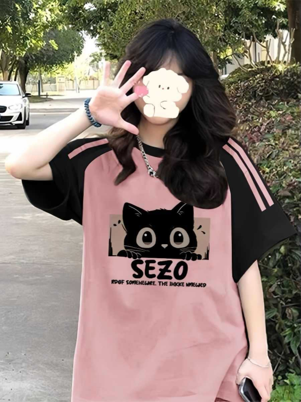 Amerikietiški retro stiliaus trijų juostų „Raglan“ marškinėliai trumpomis rankovėmis mergaitėms, vasariniai, jaunesniųjų klasių moksleiviams, laisvi marškinėliai pusrankovėmis.