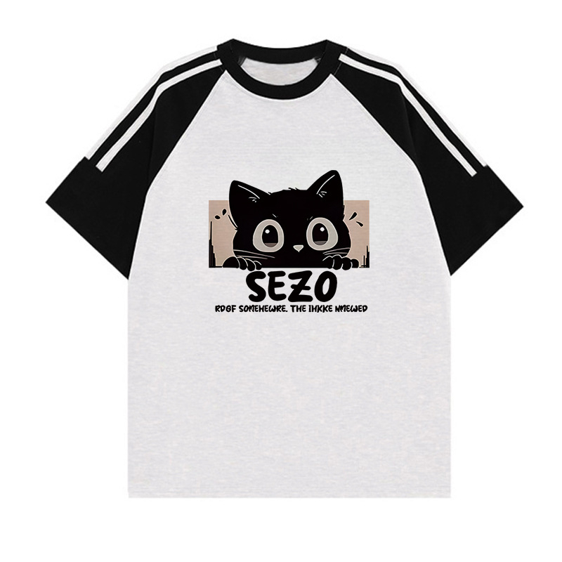 Amerikietiški retro stiliaus trijų juostų „Raglan“ marškinėliai trumpomis rankovėmis mergaitėms, vasariniai, jaunesniųjų klasių moksleiviams, laisvi marškinėliai pusrankovėmis.