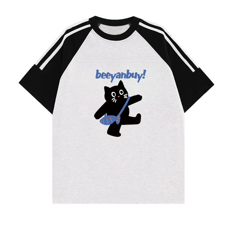 Amerikietiški retro stiliaus trijų juostų „Raglan“ marškinėliai trumpomis rankovėmis mergaitėms, vasariniai, jaunesniųjų klasių moksleiviams, laisvi marškinėliai pusrankovėmis.