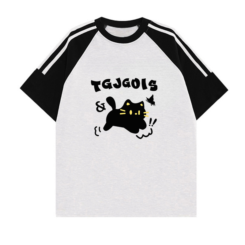 Amerikietiški retro stiliaus trijų juostų „Raglan“ marškinėliai trumpomis rankovėmis mergaitėms, vasariniai, jaunesniųjų klasių moksleiviams, laisvi marškinėliai pusrankovėmis.