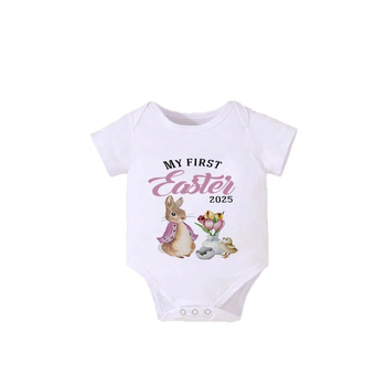 Διασυνοριακό εξωτερικό εμπόριο βρεφικά ρούχα Πασχαλινή χαριτωμένη ολόσωμη φόρμα με κοντομάνικα καρτούν ρούχα φεστιβάλ παιδικά ρούχα πολύχρωμα