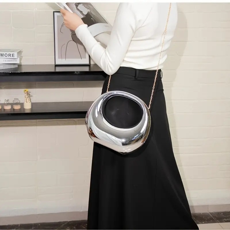 Златисто сребърна прозрачна акрилна чанта с гъши яйце, полумесец, облак, вечерна чанта, чанта с верижка, полумесец, клъч, чанта през рамо