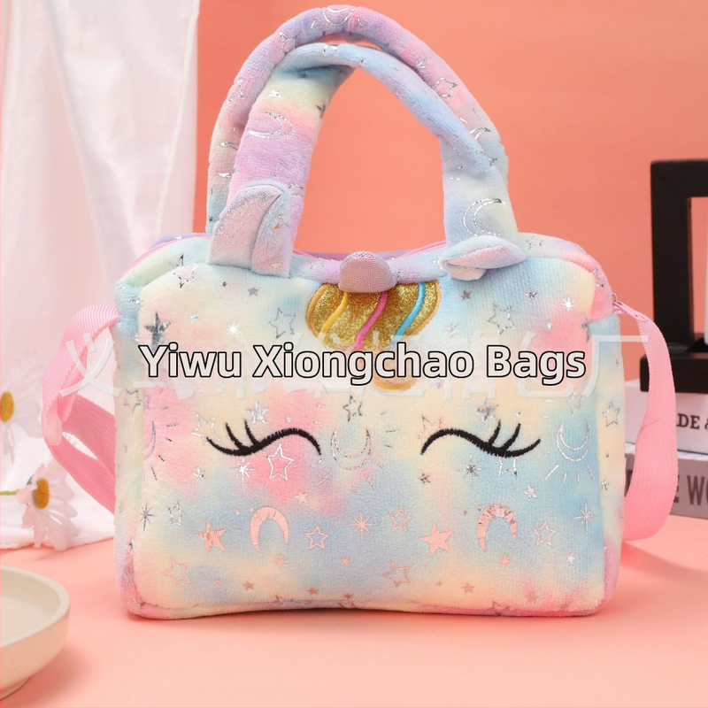 Модна сладка еднорог бродерия произволни цветни тай-дай плюшени мини чанти през рамо преносими с двойна употреба