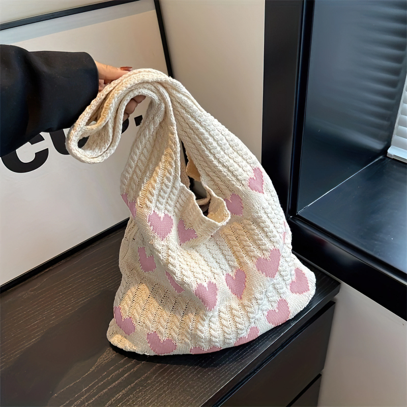 Dopamin Pletena Vuna Nova Ljubavna Torba za Rame Ležerna Torba Velikog Kapaciteta Torba za Kupovanje