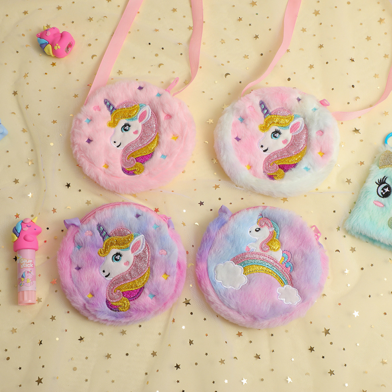 Jauna vienradža plīša plecu soma, jauka meitenes apģērba aksesuāri, plecu soma ar samazinātu svaru, monētu uzglabāšanas maciņš