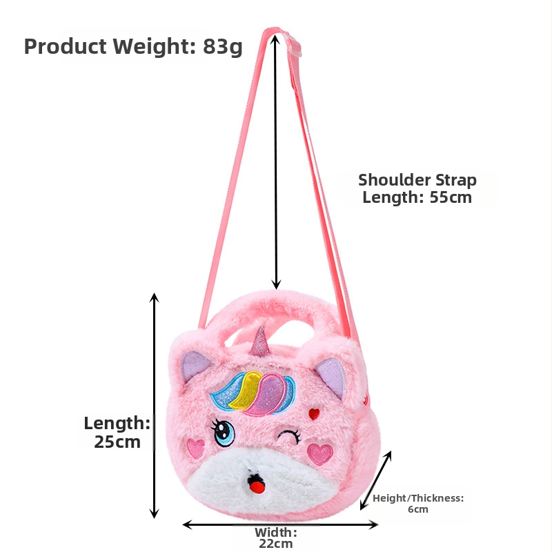Plyšová crossbody kabelka s jednorožcom, roztomilá dámska módna taška cez rameno, kozmetická taška na mobilný telefón, peňaženka na mince
