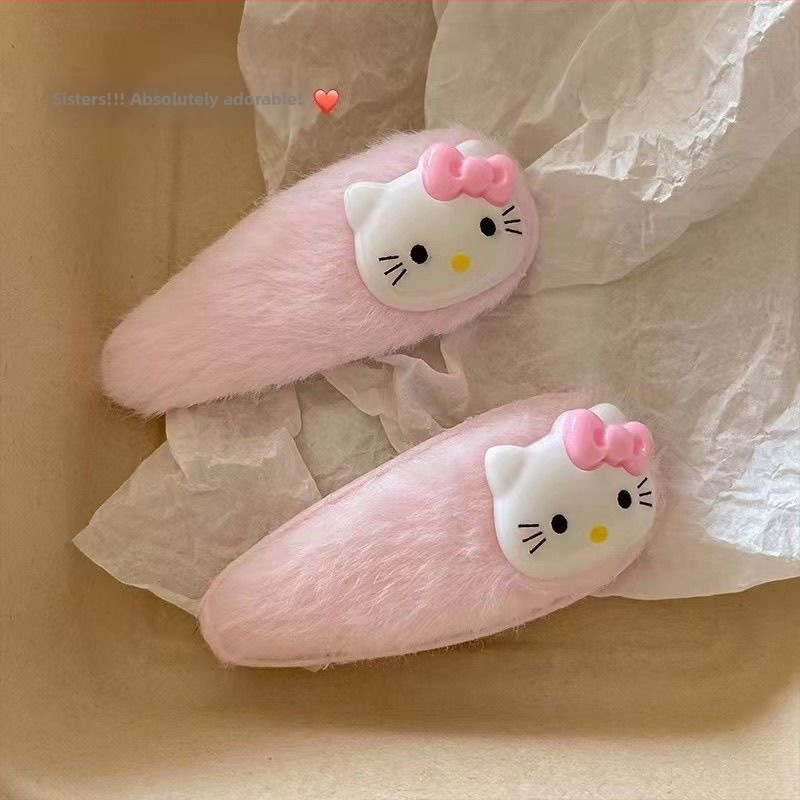 Сладка розова плюшена щипка за коса Hellokitty с патешка човка, комбинация от японско момиче KT Cat, аксесоари за коса с анимационен герой, странична фиба